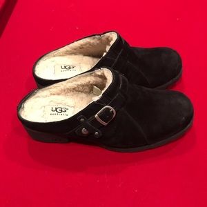 Black suede Ugg mules
